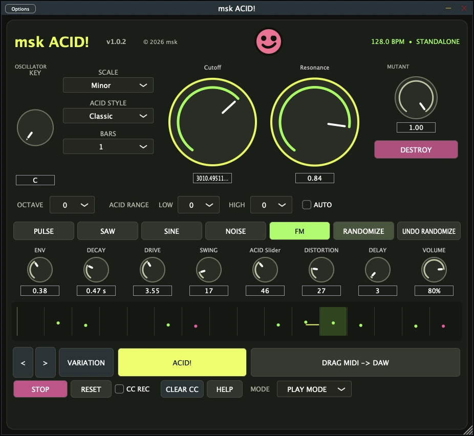 msk ACID! v1.0.2 interface with sound shaping controls