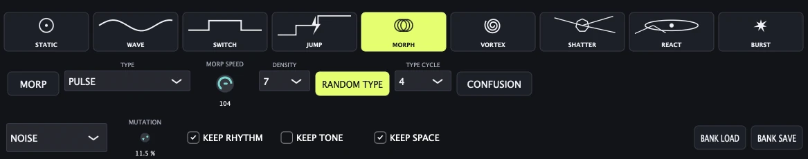Nine behavior buttons and MORP controls