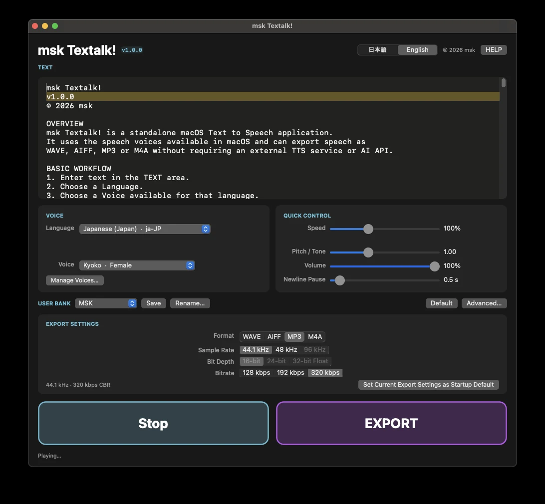 msk Textalk! English interface